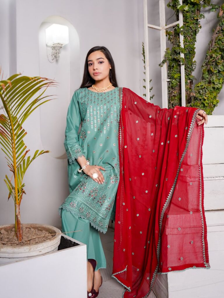 Mint and Ruby Dupatta Set - Candy Women Suits