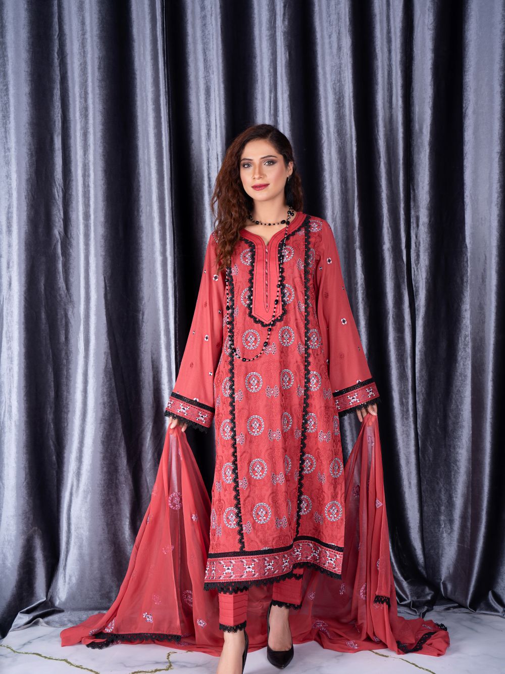 Crimson Chikan Lawn - Candy Women Suits